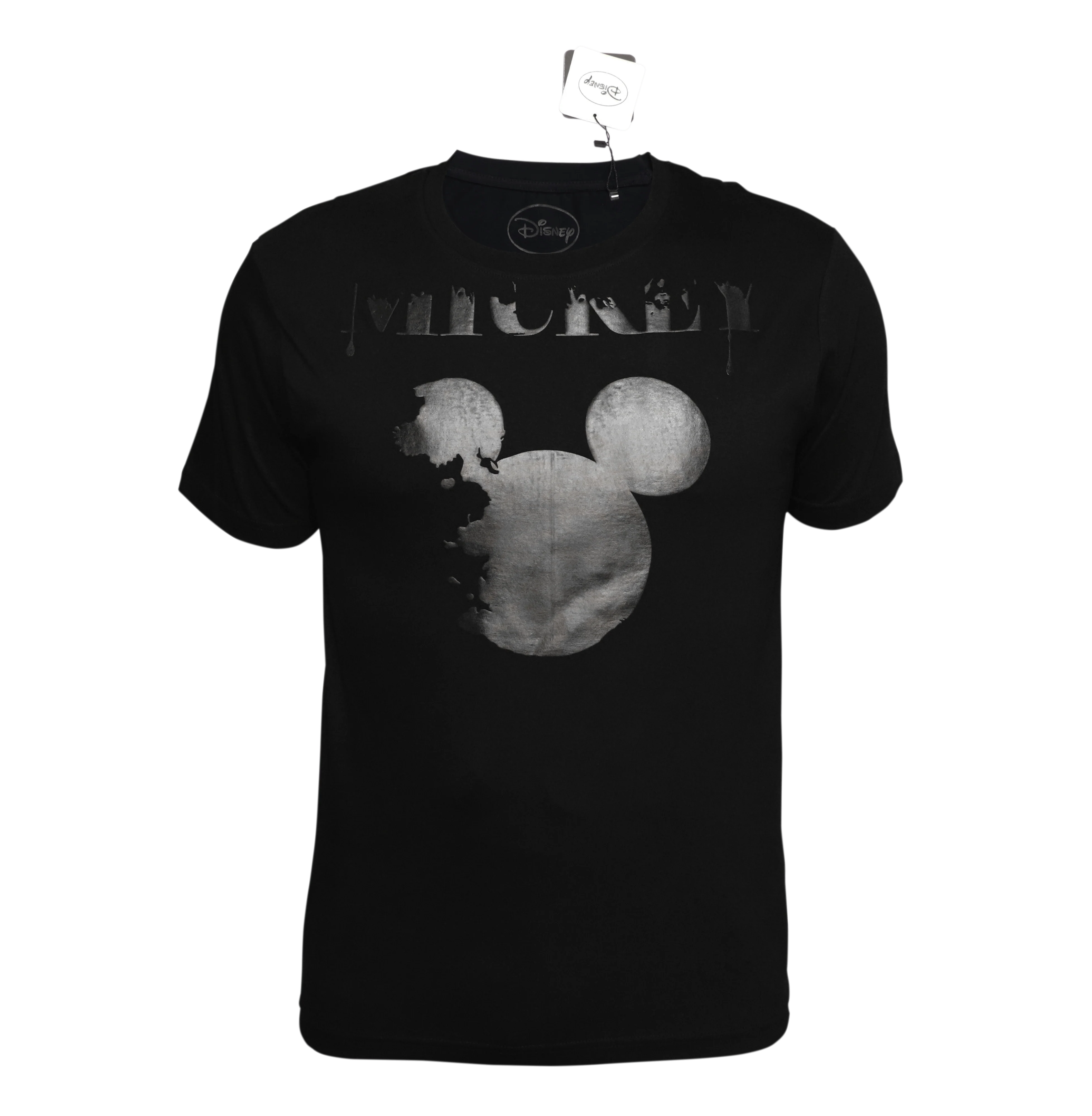 CREW NECK TEE W/GEL PRINT : MICKEY - BLACK